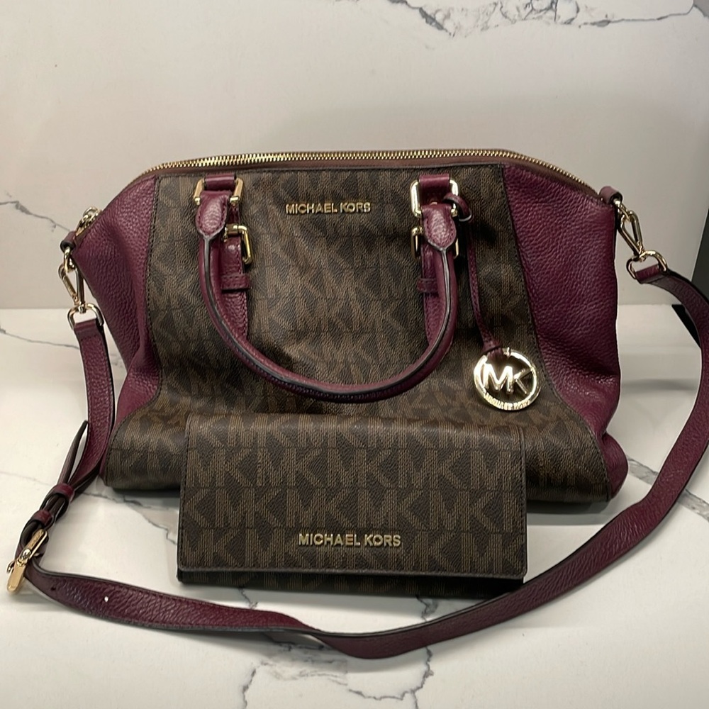 Michael Kors Brown and Purple Bag with matching Wallet